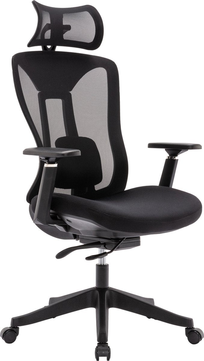 Ergonomic Office Chair - Office Chair - Adjustable Headrest - Black - Height Adjustment 117-125cm - Swivel Office Chair - With Wheels