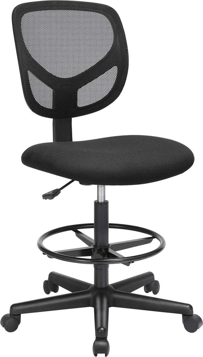 Office Chair, Ergonomic Stool, Seat Height 51.5-71.5 cm, Tall Work Chair with Adjustable Foot Ring, 120 kg Load Capacity, Black OBN15BK