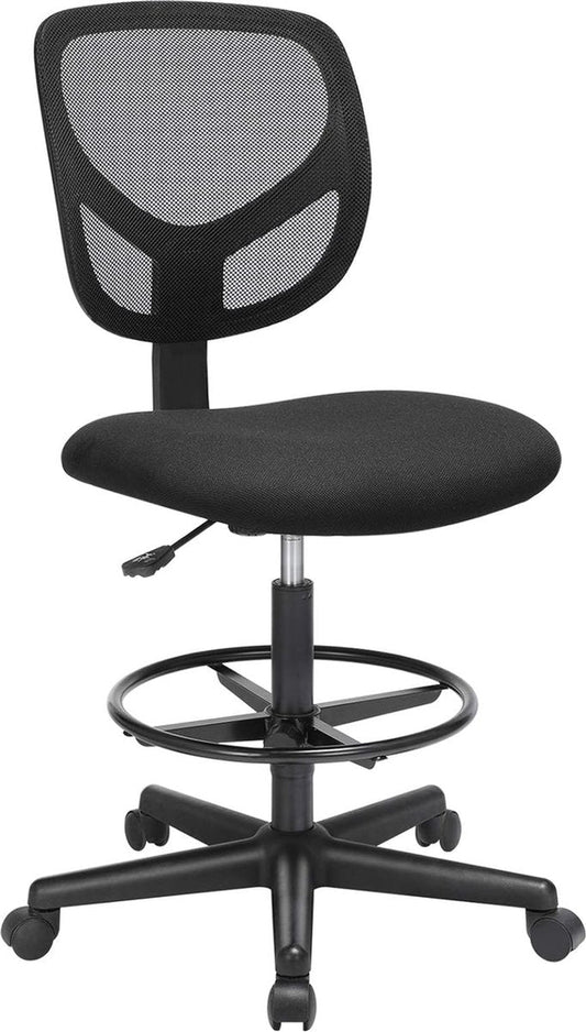 Office Chair, Ergonomic Stool, Seat Height 51.5-71.5 cm, Tall Work Chair with Adjustable Foot Ring, 120 kg Load Capacity, Black OBN15BK