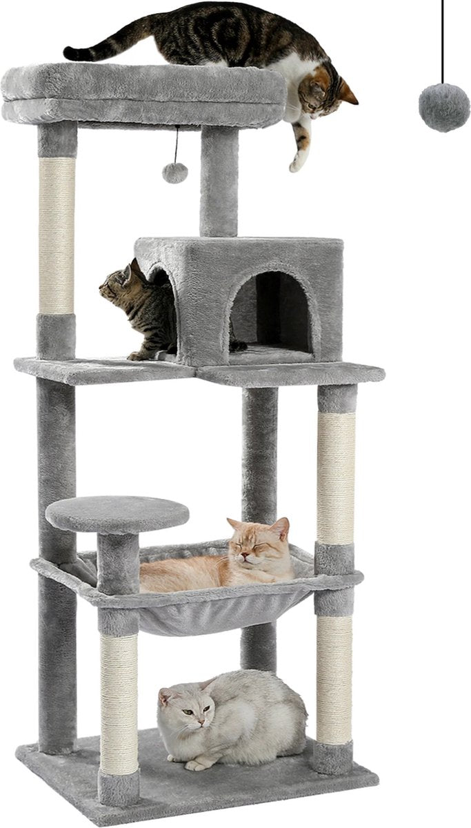Rakmishop - Cat Tree - 5-Story - Cat Tower - Cat Post - Cat Pole for Large Cats - Scratch Tower - 143x50x45 cm - Gray