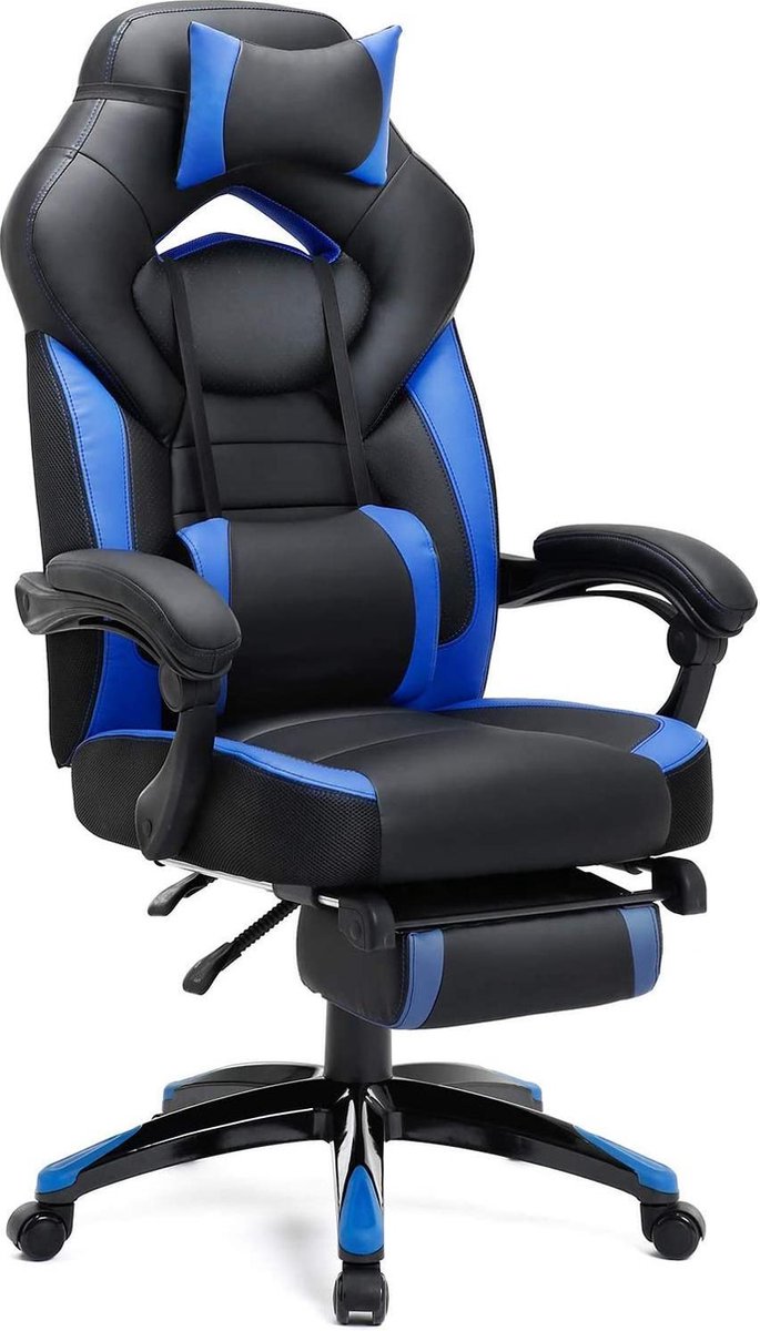 Gamingstoel - Bureaustoel met Voetsteun - Zwart-Blauw