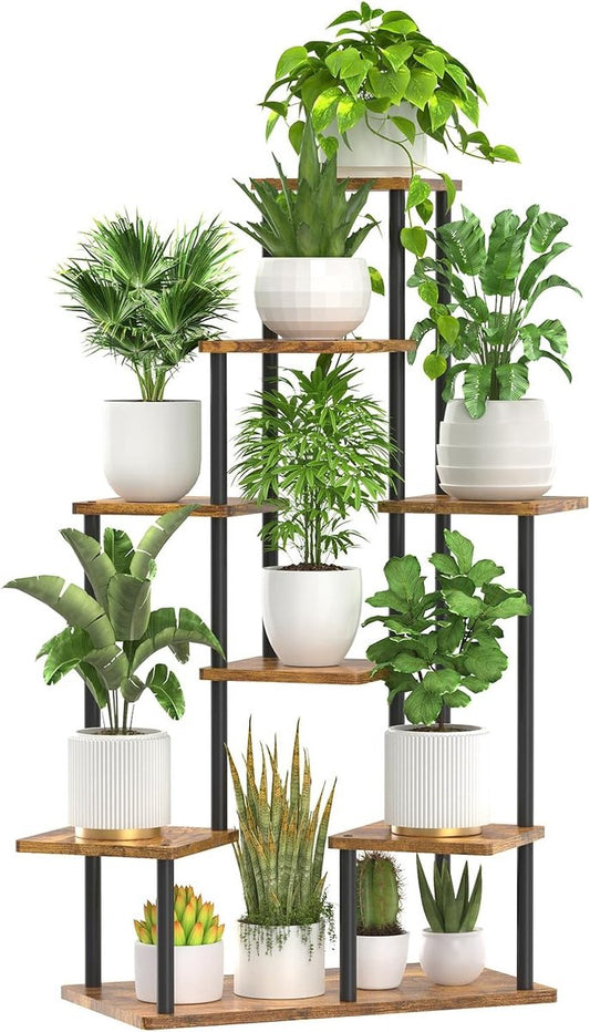 8-laags houten metalen plantenstandaard, binnen en buiten, hoekbloemenrek, plantenrek voor meerdere planten, bloemenstandaard, plantentrap voor buiten, balkon, tuin, woonkamer