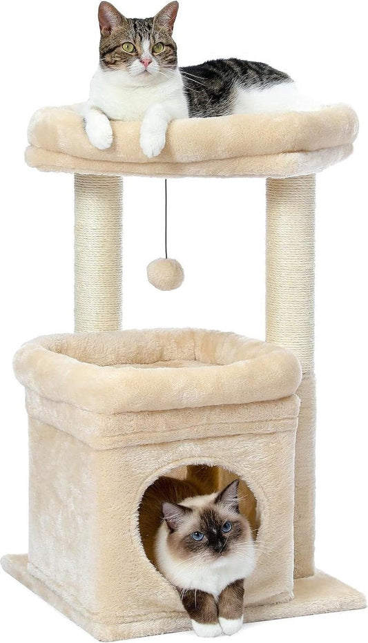 Krabpaal voor kleine katten - kattentoren met meerdere niveaus - sisal bedekt - gezellig kattenhuis - grote kattenzitplaats - binnenkat