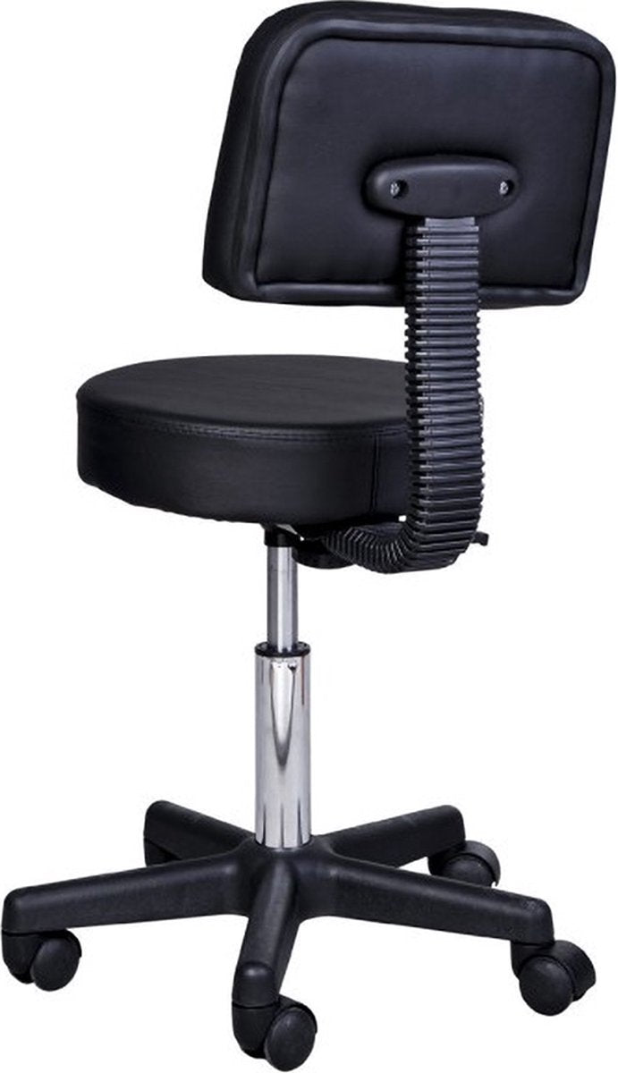 Tabouret comfort - Tabouret with backrest - Work stool - Swivel stool - Hairdressing stool - Height adjustable - Black