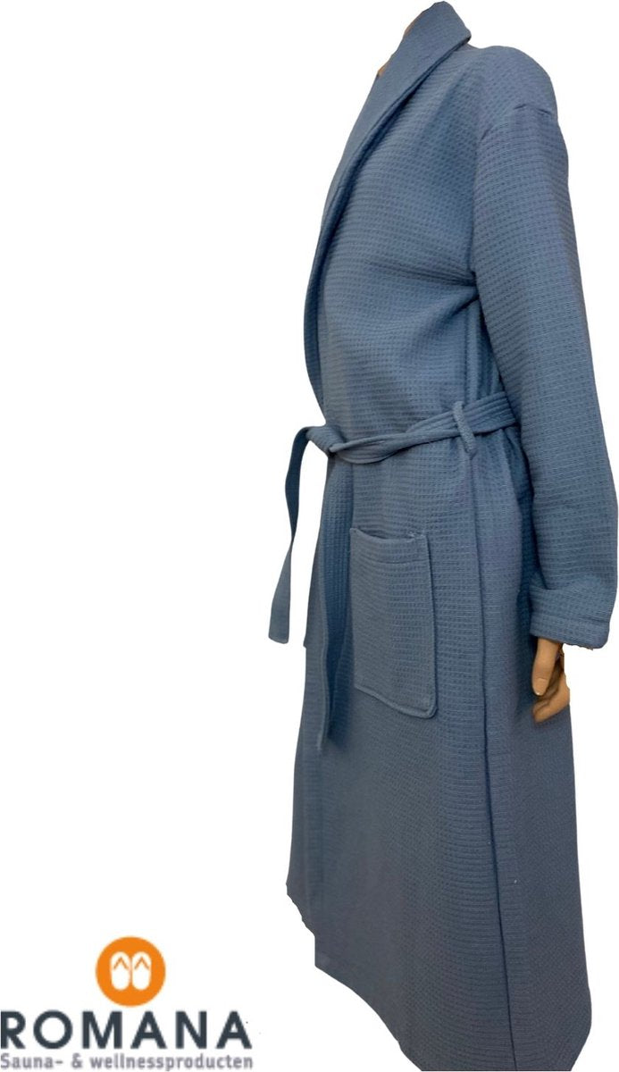 Romana Products Wafel - Badjas Gevoerd - Kamerjas - Ochtendjas - Denim Blauw - Maat L - Luxe Wellness - Comfortabel en Stijlvol