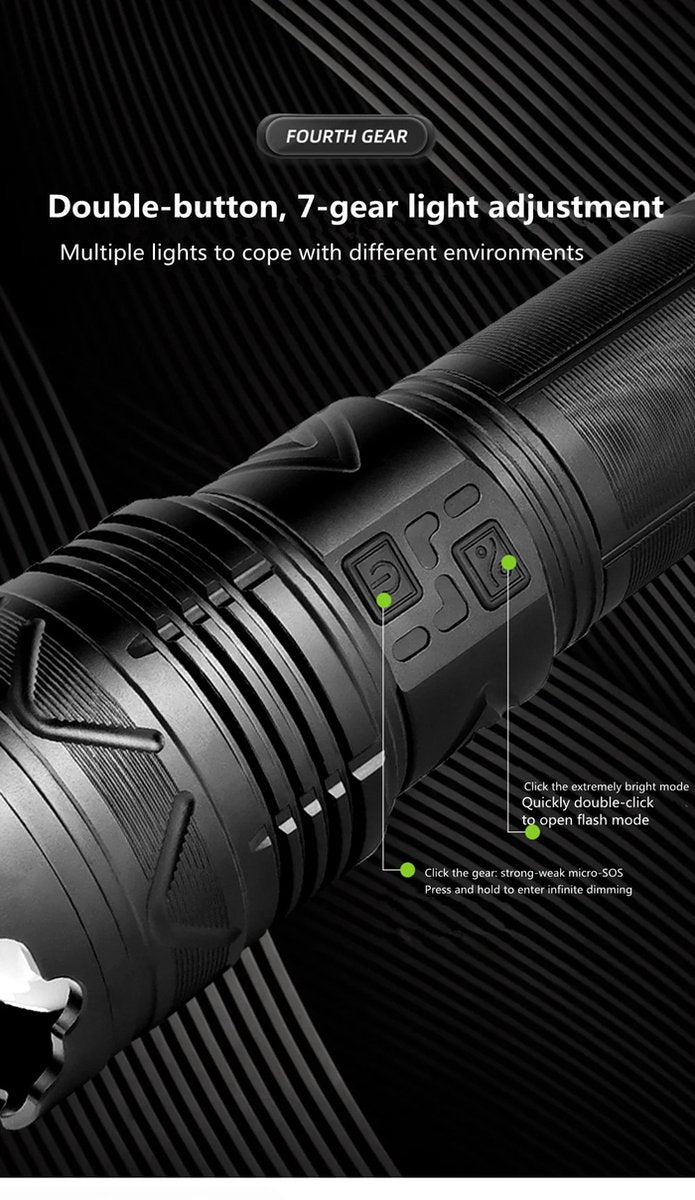 Bolmans - Zaklampen - Zaklamp - Maglite - LED Zaklamp - Zoom - 1500M Bereik - 100W - Oplaadbaar - Waterdicht - Militaire Zaklamp