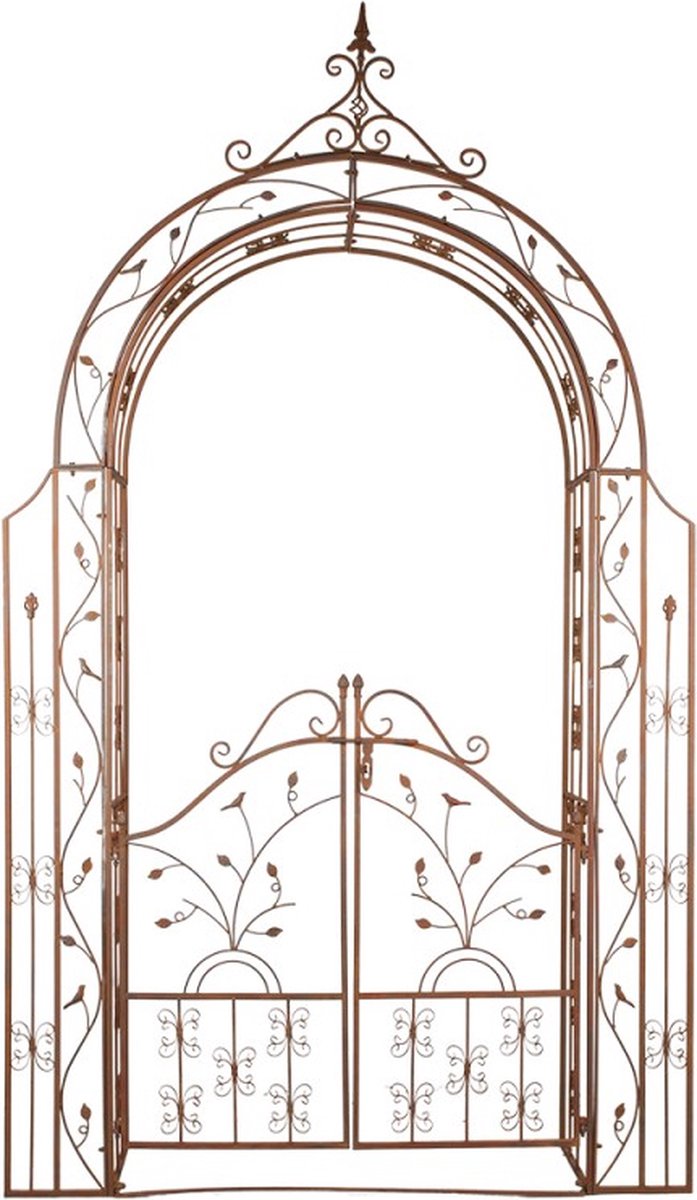 Rozenboog met Deur 146x30x257 cm Bruin IJzer Rozenboog met Poort Klimplantenrek Tuinboog