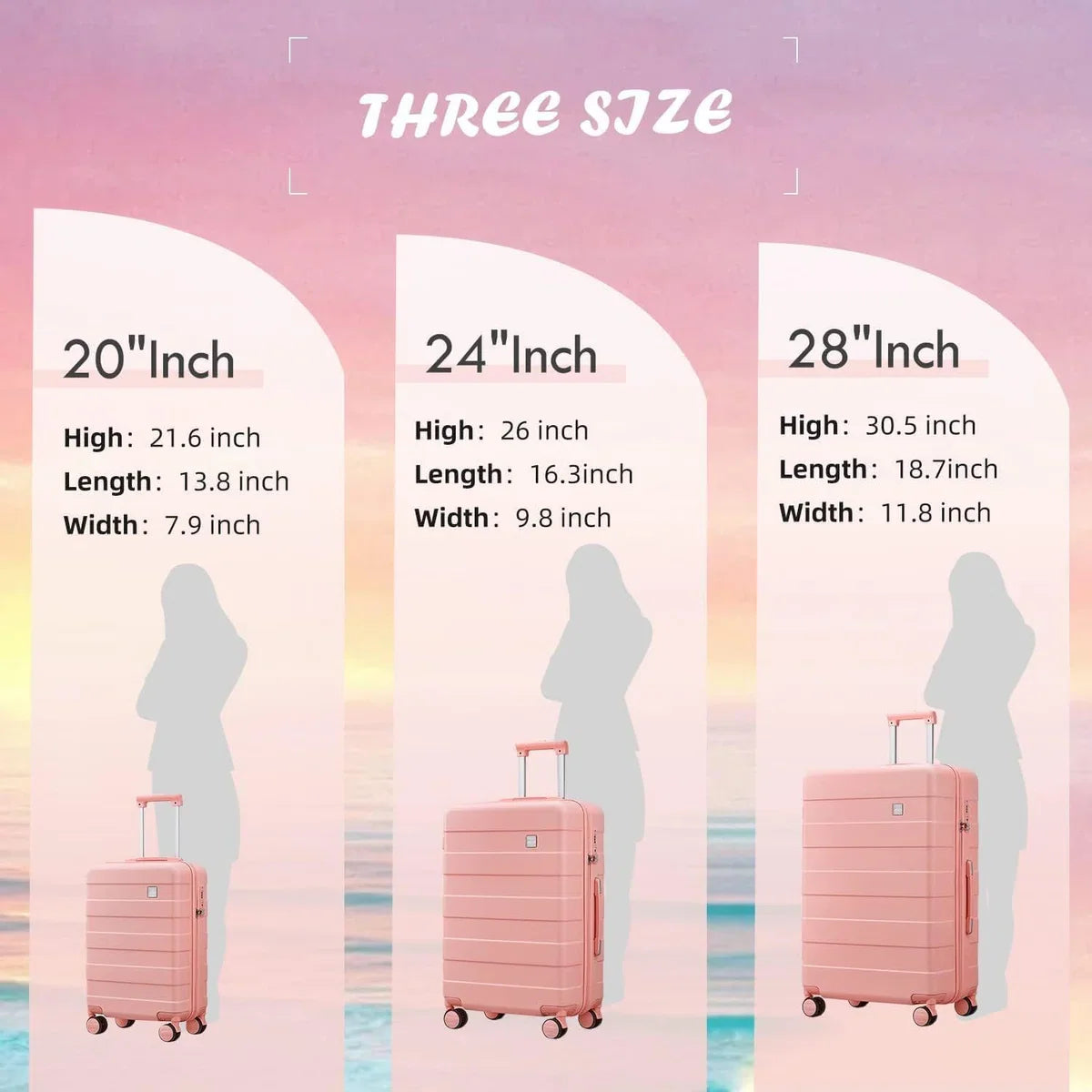 3-delige bagagesets, koffer met spinnerwielen, bagageset voor dames, lichtgewicht koffer met wielen, bagage met TSA-slot, roze