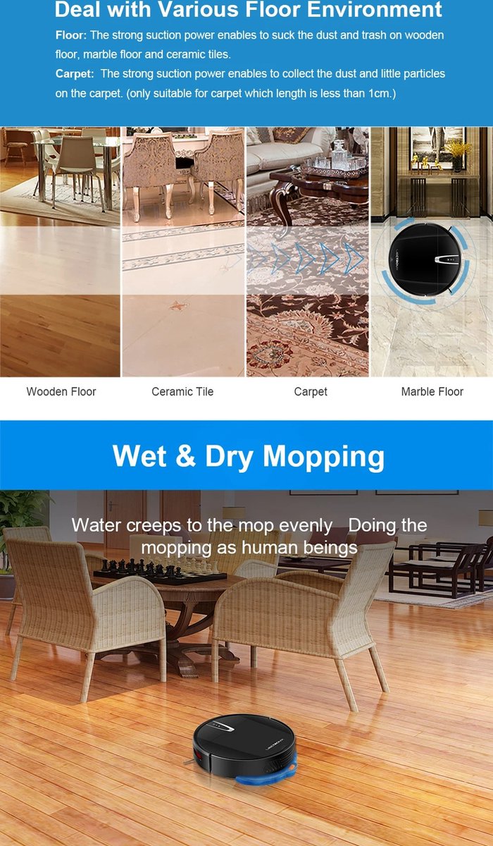 V3S PRO Robot Vacuum Cleaner - Smart Mapping - New Powerful Model - Dry and Wet Mopping Combo - WiFi App - Brushless Motor - Works with Alexa and Google Assistant - Ideal for Pet Hair - Carpet - Hard Floor