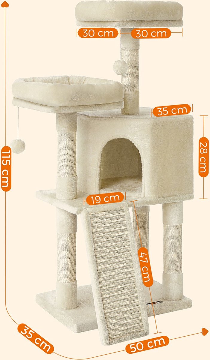 Luxe Krabpaal Sabine - 50x35x115cm - Voor Katten - Beige - Zachte Kattenmand - Hangmat - Kattenspeelgoed - Geschikt voor kleine en grote kittens