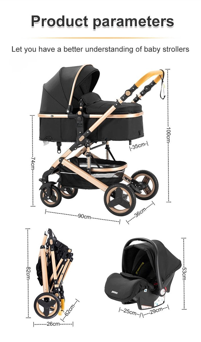 ByLoesje® Kinderwagen 3 In 1 Luxe Draagbare Kinderwagen - Zwart - Verstelbaar - Vouwbaar - Adapters - Regenhoes - Bekerhouder - Muggennet - Luiertas - Zomermat