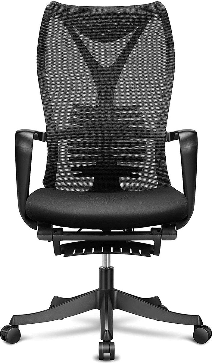 Mfavour ® Ergonomic Office Chair with Footrest, Office Chair, Ergonomic Desk Chair with Adjustable Lumbar Support, Armrest and 170° Reclining Backrest - up to 150 kg – Black