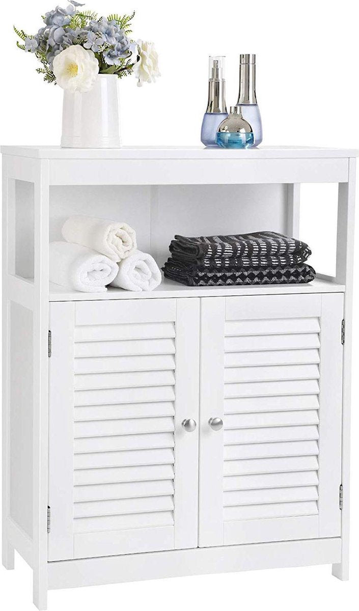 Bathroom Cabinet with 2 Doors and Open Compartment - White