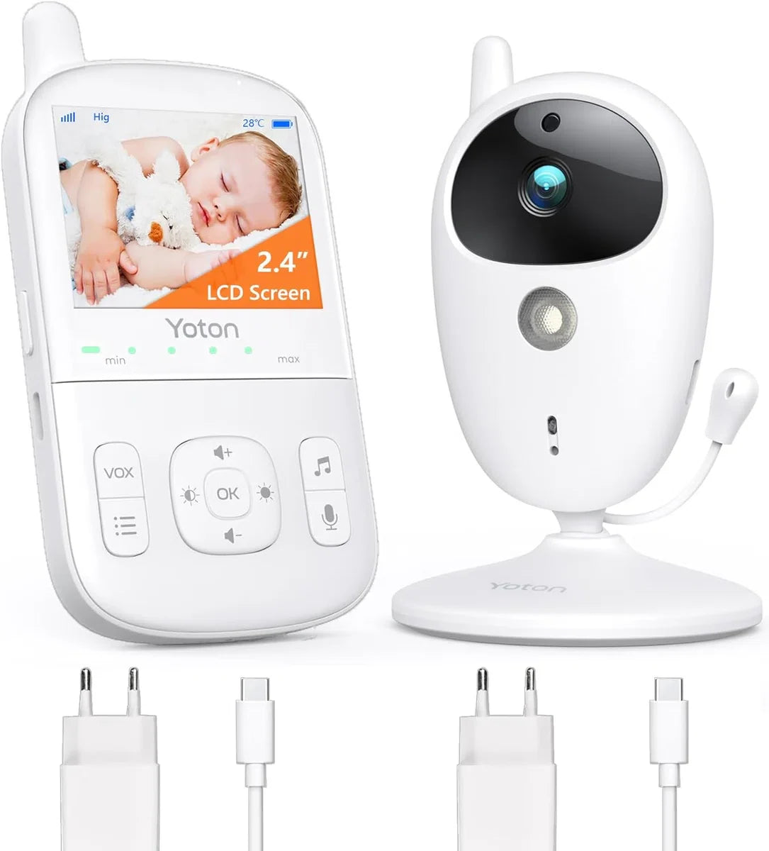 Babyfooncamera met 2,7 inch LCD-scherm, nachtzicht en temperatuurbewaking - Tweeweggesprek en USB-C oplaadkabel inbegrepen