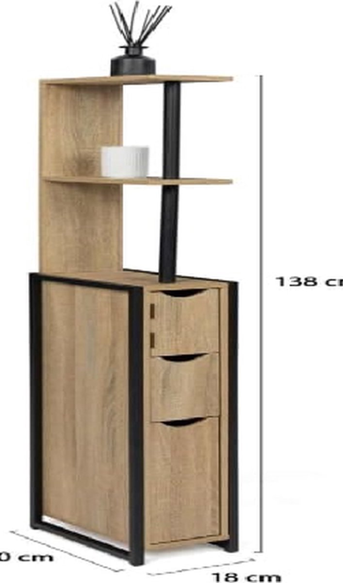 3-Deurs wandkast Detroit met planken in industrieel design