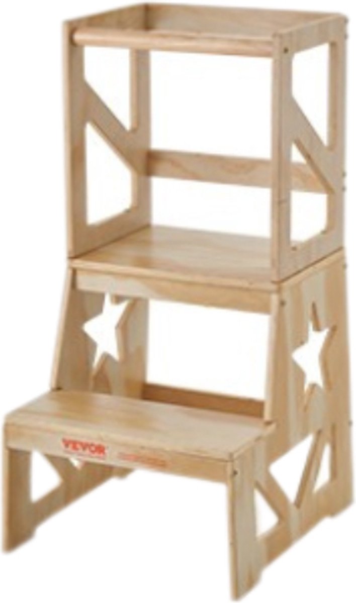 EliteNest® - Peuter Stapkruk - Natuurlijk Dennenhout - Kinderkeukenkruk - Badkamer & Aanrecht - Stevig "A"-Frame - 68 kg Draagvermogen
