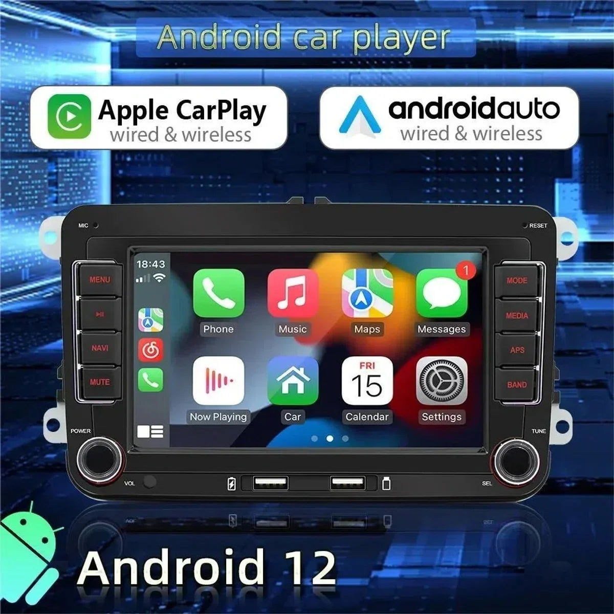 Autoradio - 2din - Apple Carplay - Android Auto - Voor Volkswagen Golf 5 6 Polo Passat B6 B7 Cc Skoda Jetta Universele Multimedia - Wifi Gps Navigatie - Achteruitrijcamera
