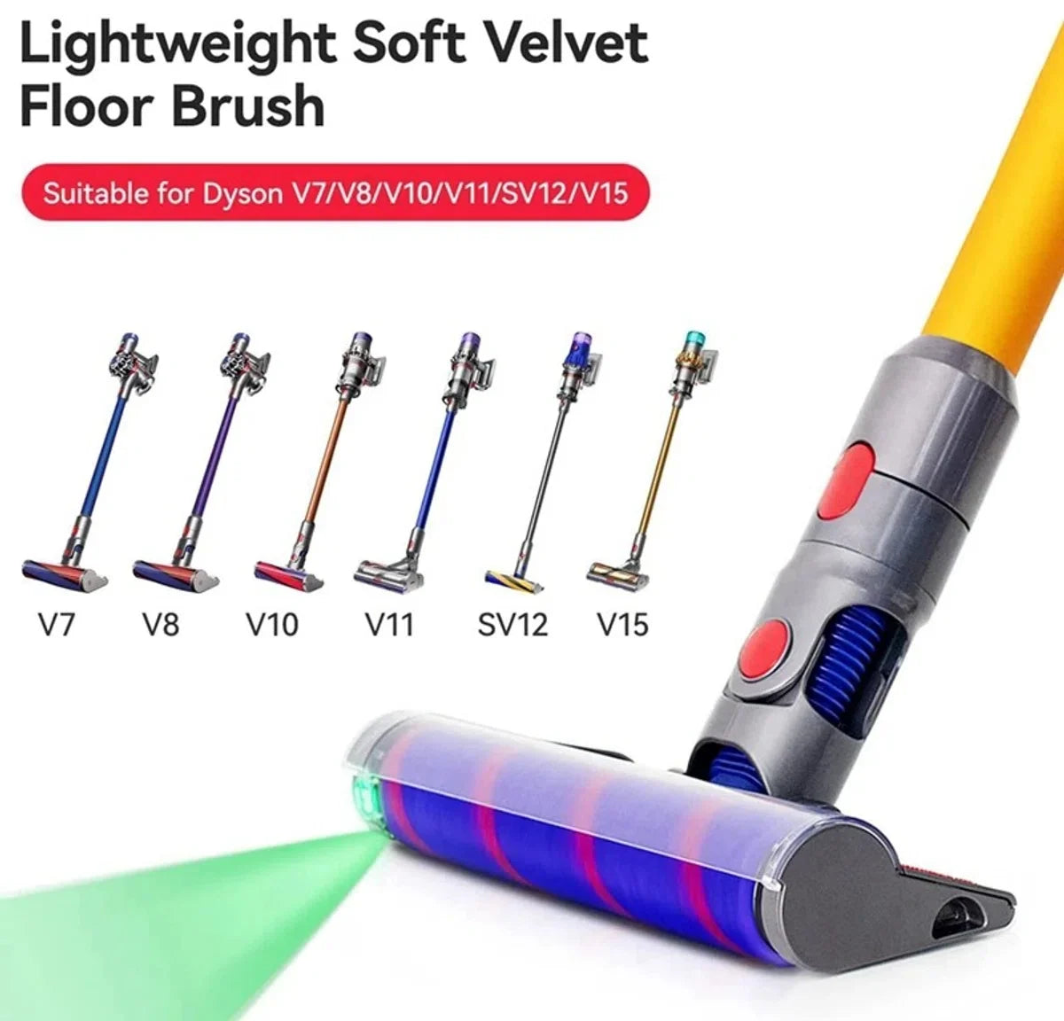 Gemotoriseerde roterende Stofzuigerborstel - Compatibel met Dyson V7 V8 V10 V11 V15 - Stofzuiger opzetstuk - Directe aandrijving – Accessoires - Vloerborstel met laserverlichting voor tapijten en harde vloeren