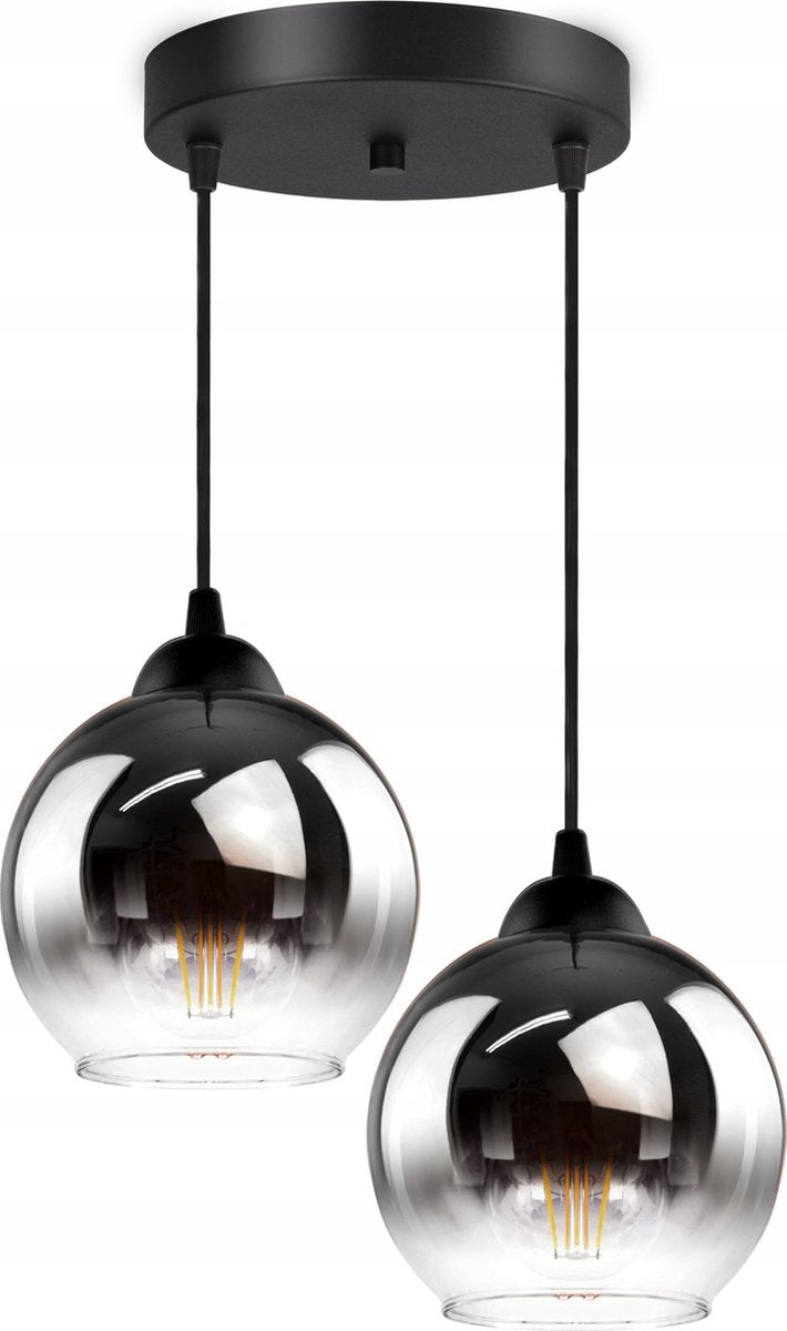 Industrial Hanging Lamp for Living Room, Dining Room - Smoking Glass - 2-Lights - Smoke Glass - 2 spheres - Smoked Glass