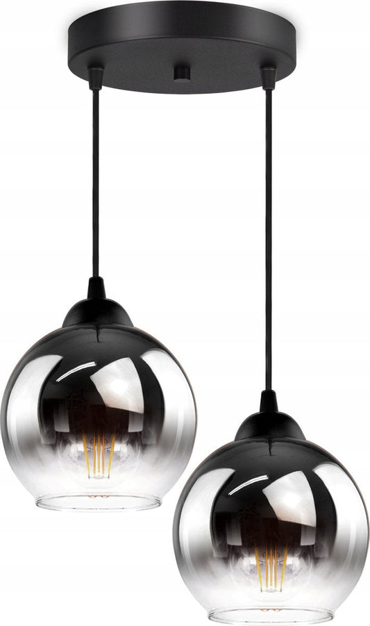 Industrial Hanging Lamp for Living Room, Dining Room - Smoking Glass - 2-Lights - Smoke Glass - 2 spheres - Smoked Glass