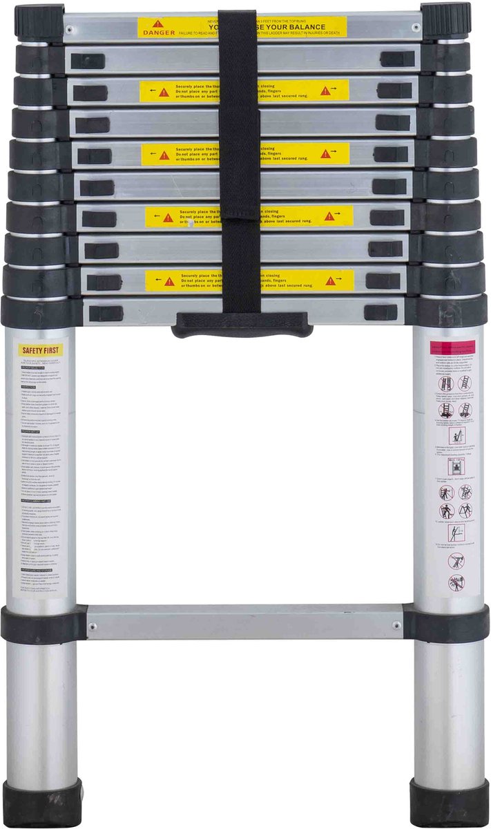 Telescopische Vouwladder - Telescopische Ladders - Soft Close - Werkhoogte 3,2 m - zilver