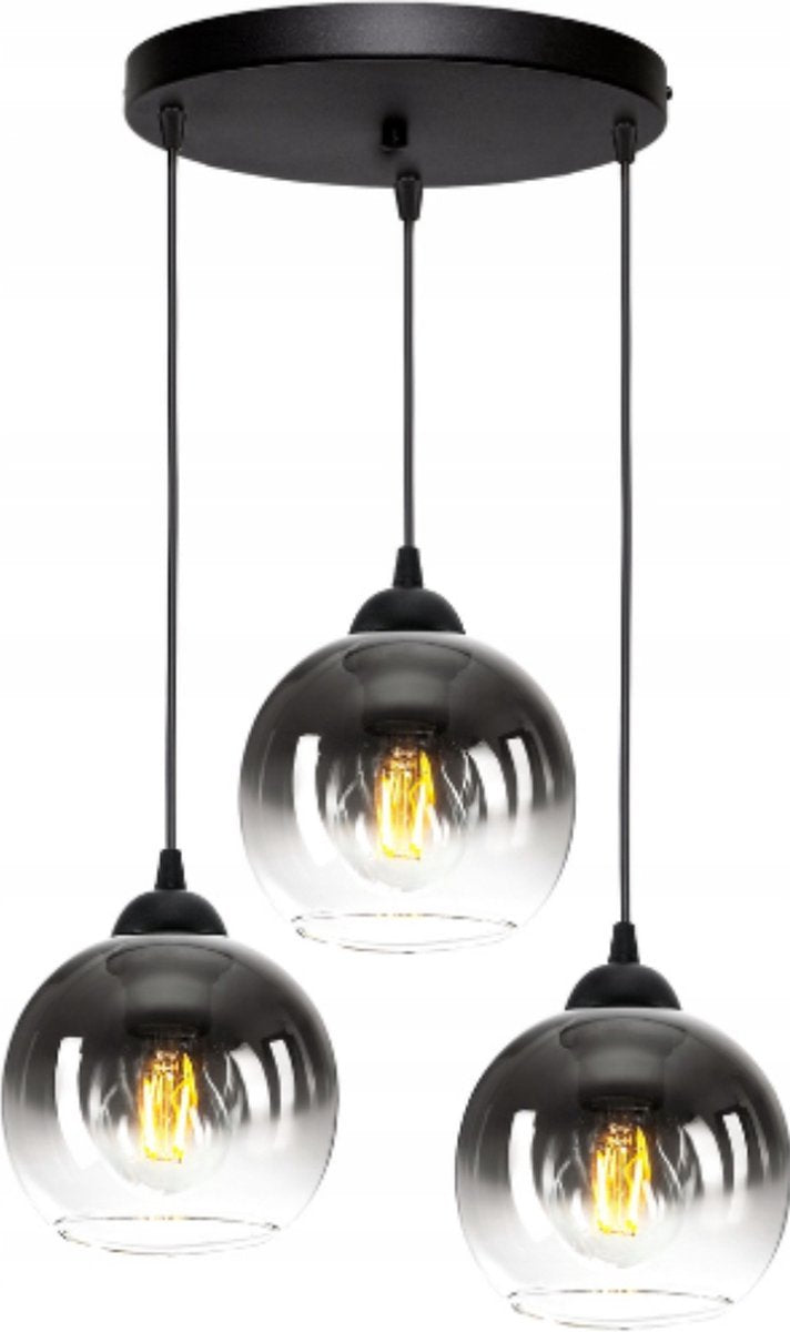 Industrial Pendant Lamp for Living Room, Dining Room - Smoked Glass - 3-light - Smoke Glass - 3 spheres - Smoked Glass