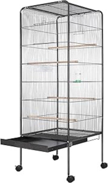 Papegaaienkooi – Parkietenkooi Op Voet & Wieltjes – Grote Vogelkooi Binnen – Vogelkooien – Voliere – 146x54x54 Cm - Zwart