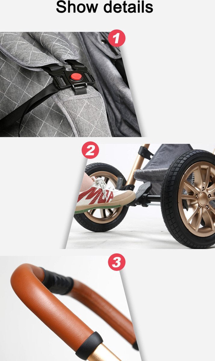 Luxury multi-functional 3-in-1 stroller - Quality buggy - Foldable pushchair - Khaki
