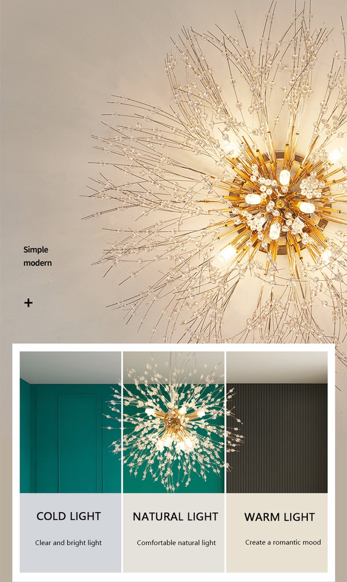 Crystal Ceiling Light | Chandelier | 6 Light Points | Gold | Crystal Plafoniere | 60 cm | Modern lamp
