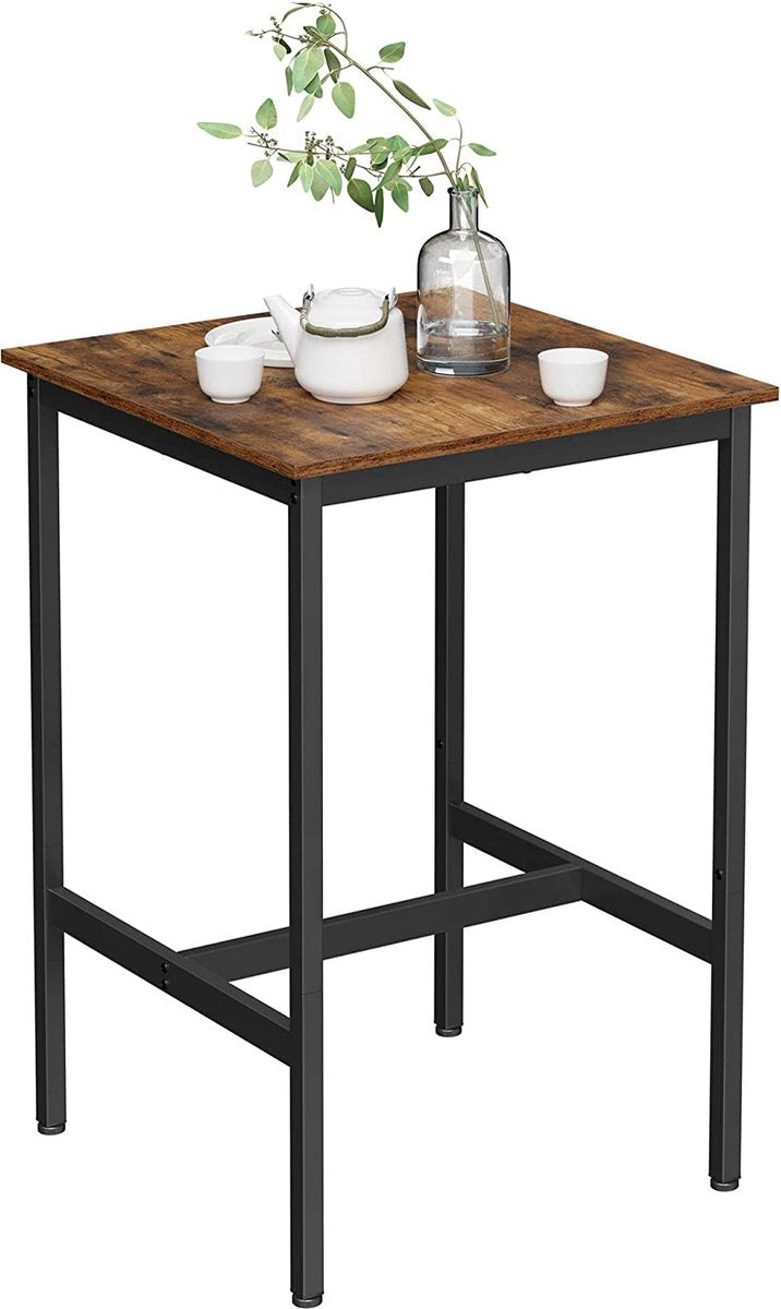 Bartafel, bartafel, hoge keukentafel, lessenaar met stabiel stalen frame, 60 x 60 x 92 cm, eenvoudige montage, keuken, industriële stijl, vintage bruin-zwart LBT25X