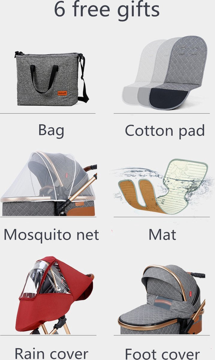Luxury multi-functional 3-in-1 stroller - Quality buggy - Foldable pushchair - Khaki