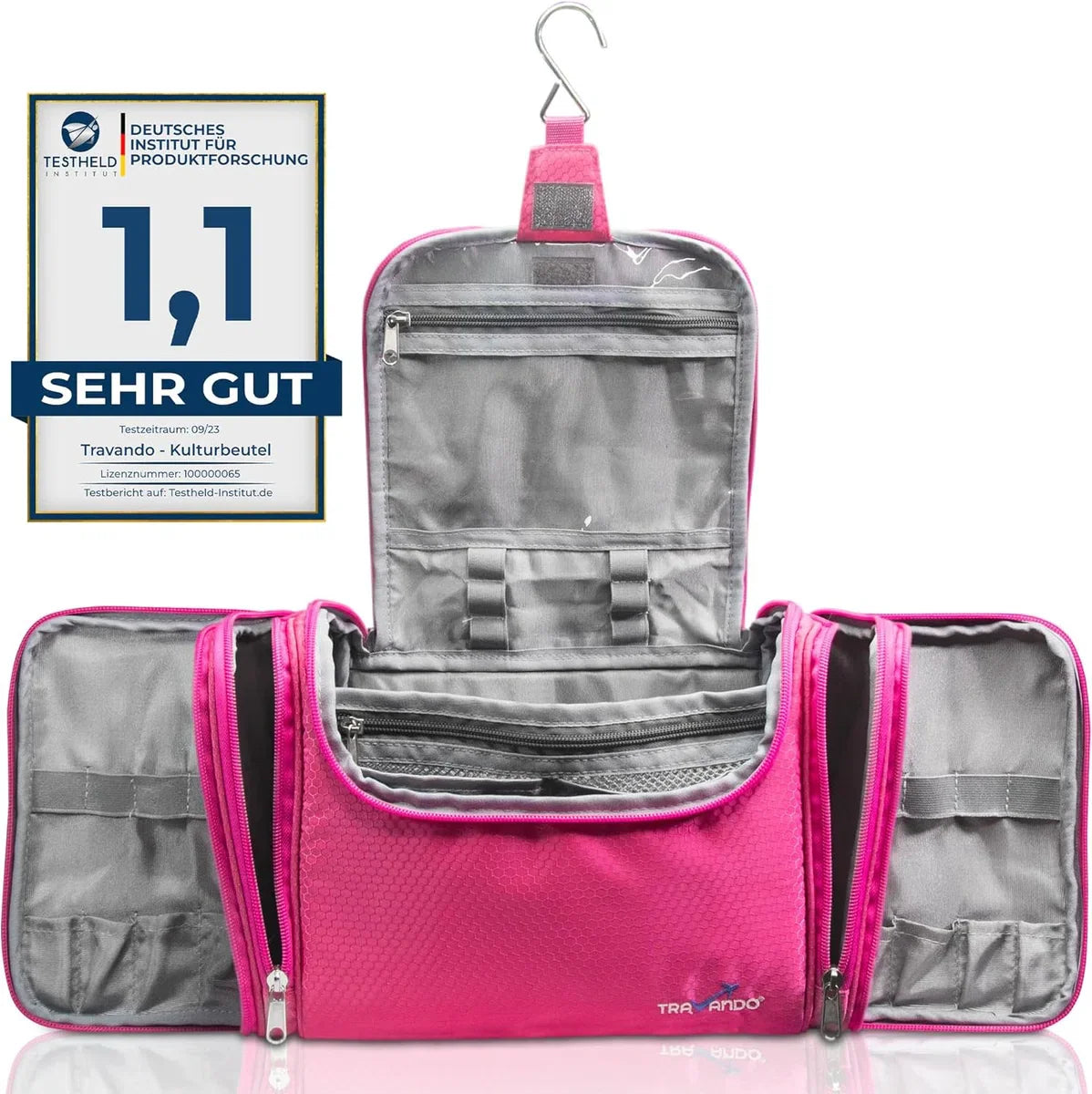 XXL toilettas voor dames, groot om op te hangen, maxi 8,8 liter volume, cosmetica tas met vele vakken, wasbenodigheden tas, beautycase, toilettas groot, reistoilettas, roze