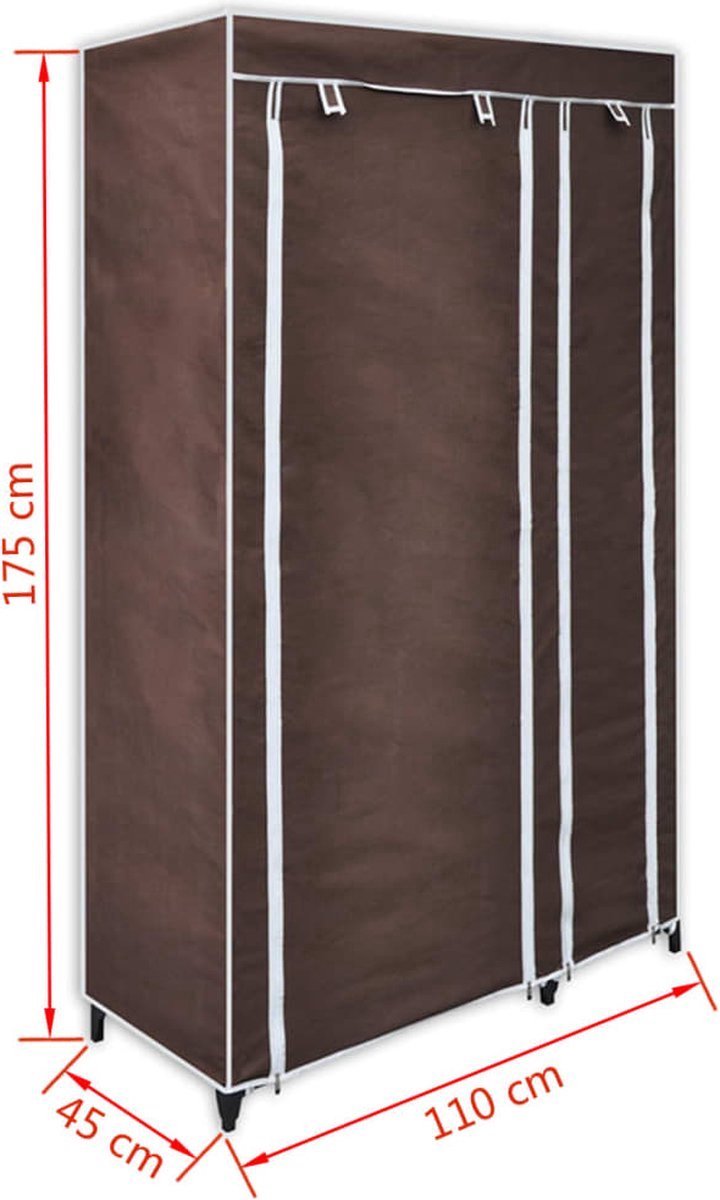 LG Life's Green Opvouwbare Kledingkast – 110x45x175CM – Kledingrek met 5 Legplanken en Ophangstang – Stoffen kledingkast – 140KG Draagvermogen – Bruin