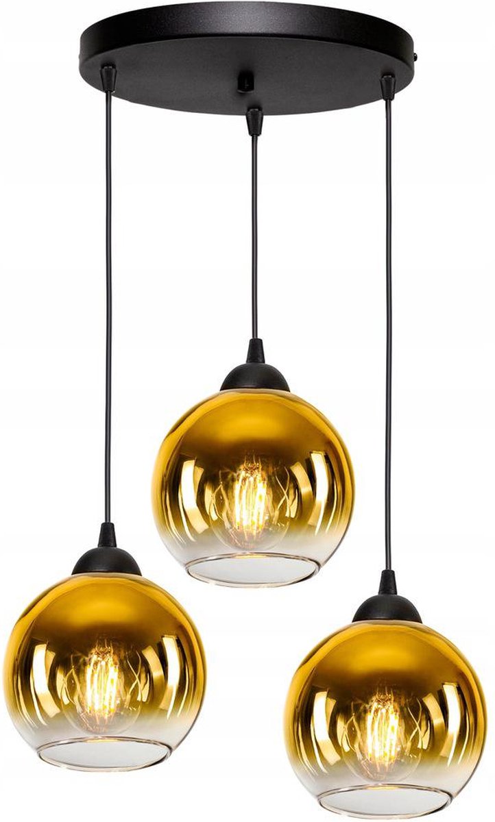 Industrial Pendant Lamp for Living Room, Dining Room - Glass - 3-light - Black Gold Transparent