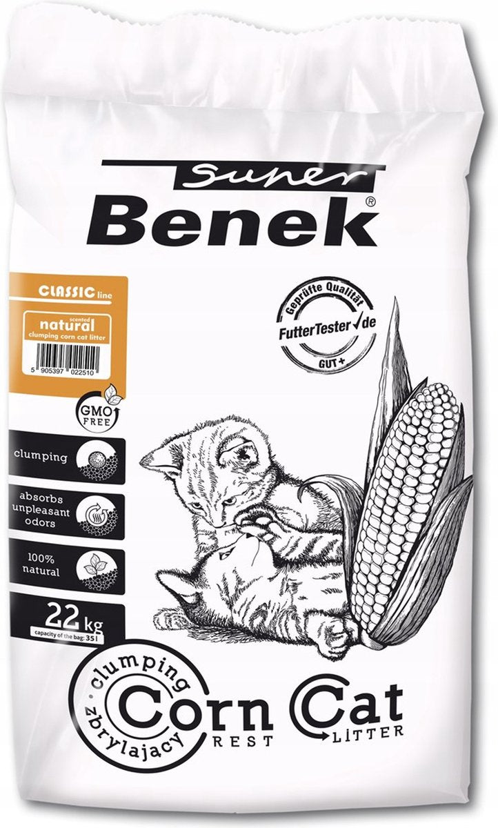 Super Benek Corn Classic Maïs kattenbakvulling Natuurlijk Klontvormend 35 l