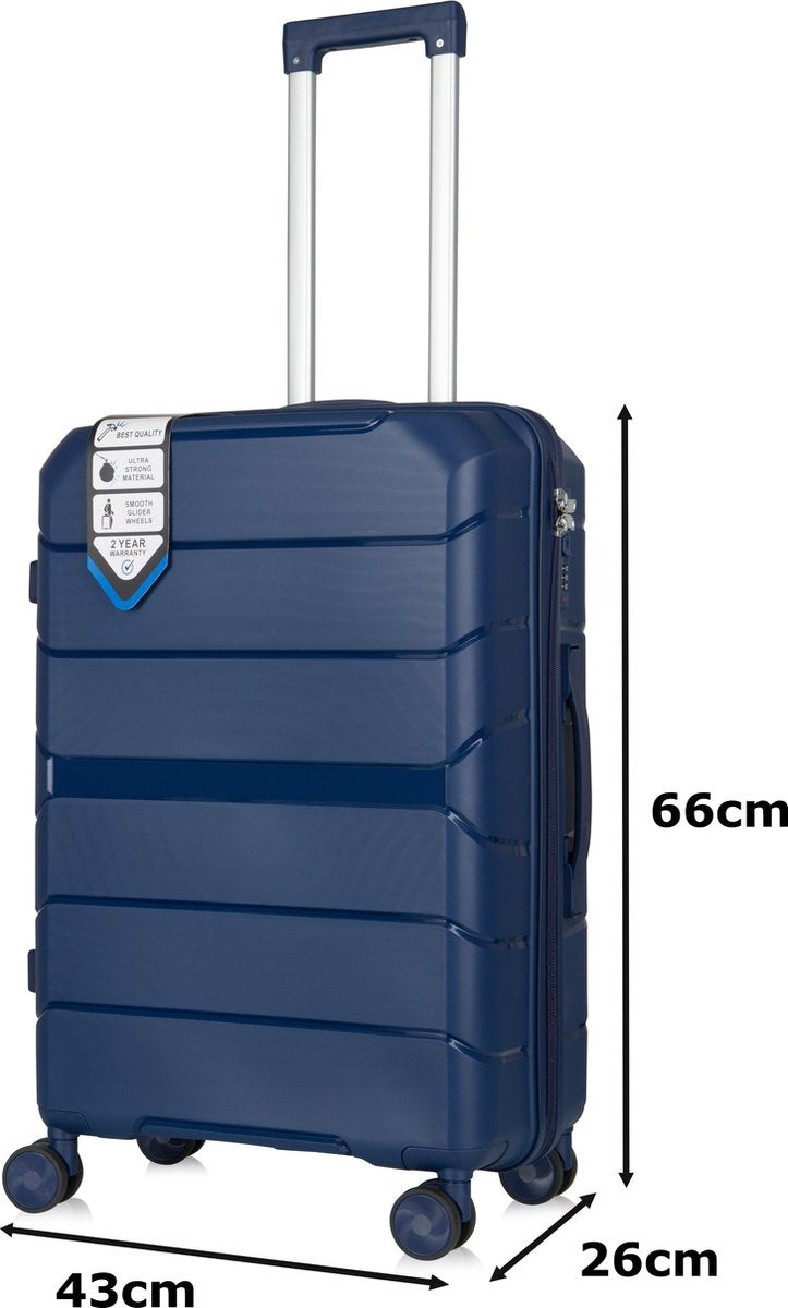 Traveller M-Series Reiskoffer 24" - 65L - 66x43x26 cm - Lichtgewicht Harde Koffer - Blauw - Met Ingebouwd TSA Slot - Voor Vliegtuig en Vakanties