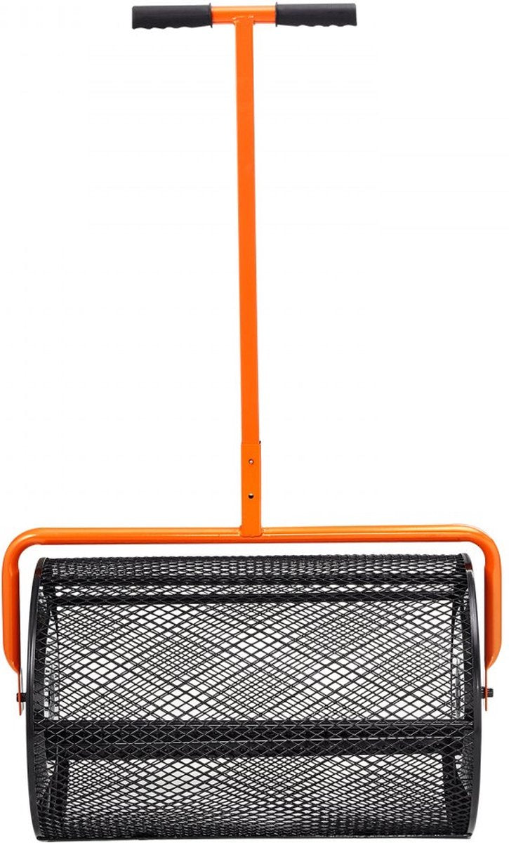 Compoststrooier van staal Turfmosstrooier 1,27x2cm gaasmand Tuingazonstrooier Handgreeplengte verstelbaar van 62 tot 67,5cm 61cm metalen gaasmand Ideaal voor kunstmest zoals compostmestgrond veenmos