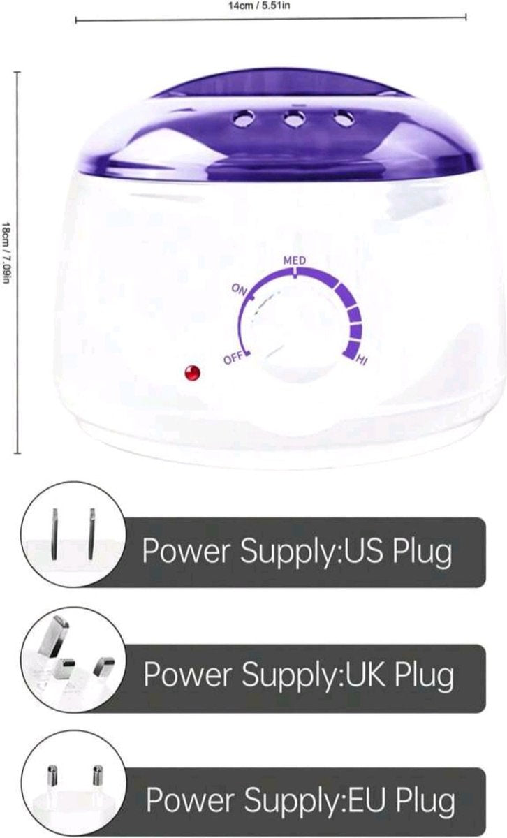 Hair removal device wax machine set including 4 bags of wax beans and 12 sticks white with purple model 02