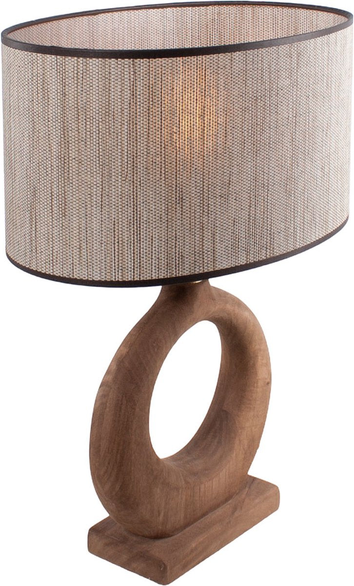 Country style wooden table lamp natural | raffia oval shade 35 cm light brown / beige | 1 light organic | wood / fabric | shade Ø 35 cm | 48 cm high | classic / country / atmospheric design / raffia shade / retro