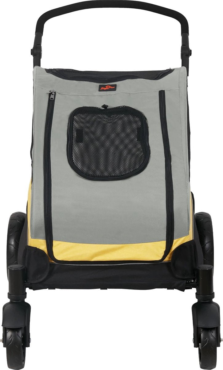 RM Store® - Grote Hond Wandelwagen - 4 Wielen Huisdier Trolley - Verstelbare Hendel - Opvouwbaar - Max. 55KG - Grijs + Geel