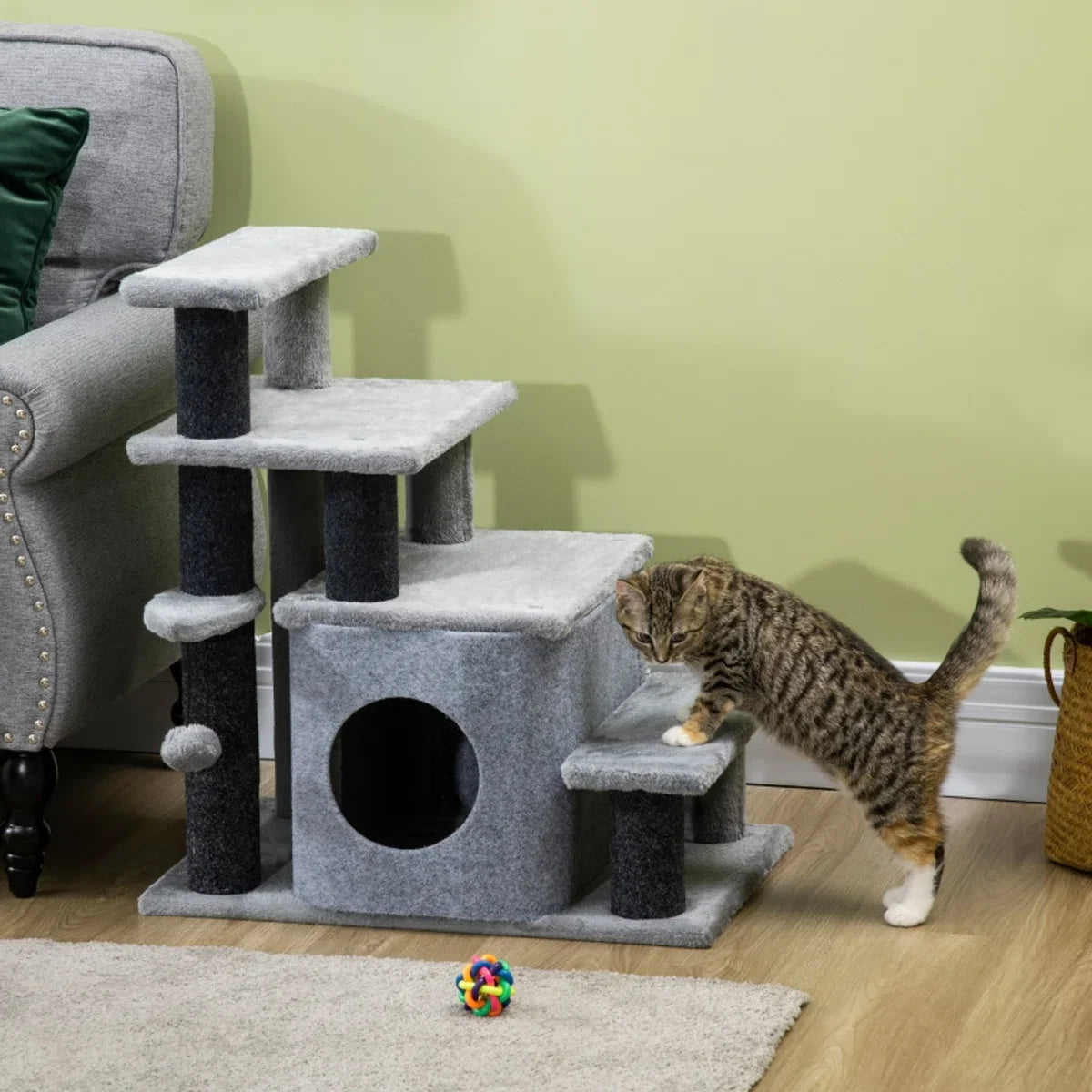 Cat stairs - Scratching post - Cat scratching post - Pet stairs - Dog stairs - Small stairs - Step stool - 60 x 40 x 66 cm