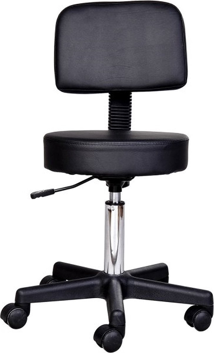 Comfortabele tabouret - Tabouret met rugleuning - Werkkruk - Draaikruk - Kapperskruk - In hoogte verstelbaar - Zwart
