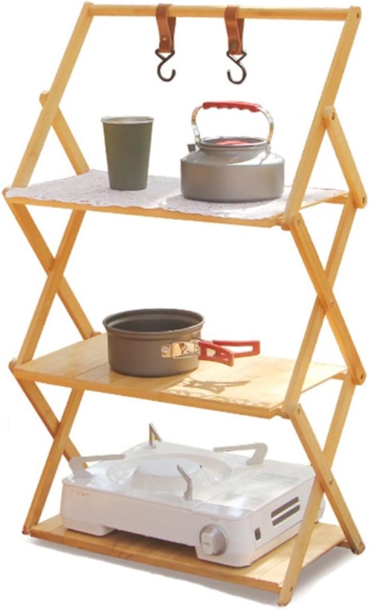 Folding Camping Cupboard - Camping Cabinet - Outdoor Organizer - Bamboo - 4 Shelves