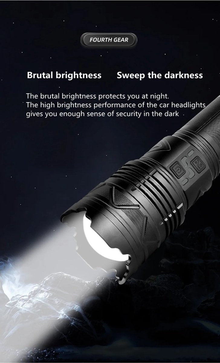 Bolmans - Zaklampen - Zaklamp - Maglite - LED Zaklamp - Zoom - 1500M Bereik - 100W - Oplaadbaar - Waterdicht - Militaire Zaklamp