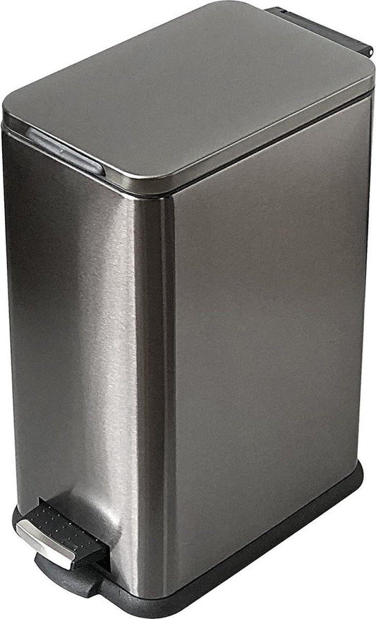 Prullenbak 10 l soft close pedaalemmer - rechthoekige emmer zwart L33 x B17 x H38 cm met pedaalbediening