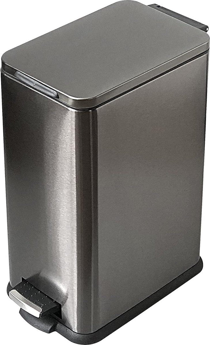 Prullenbak 10 l soft close pedaalemmer - rechthoekige emmer zwart L33 x B 17 x H 38 cm met pedaalbediening