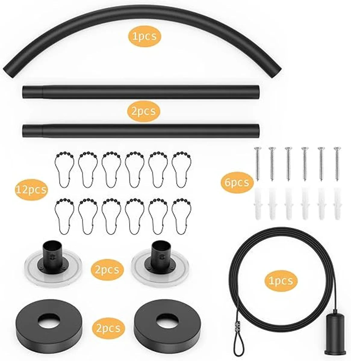 Extendable 304 Stainless Steel L-Shaped Bathroom Shower Curtain Corner Bathtub Rod (Black, 70-100 x 70-100 cm)