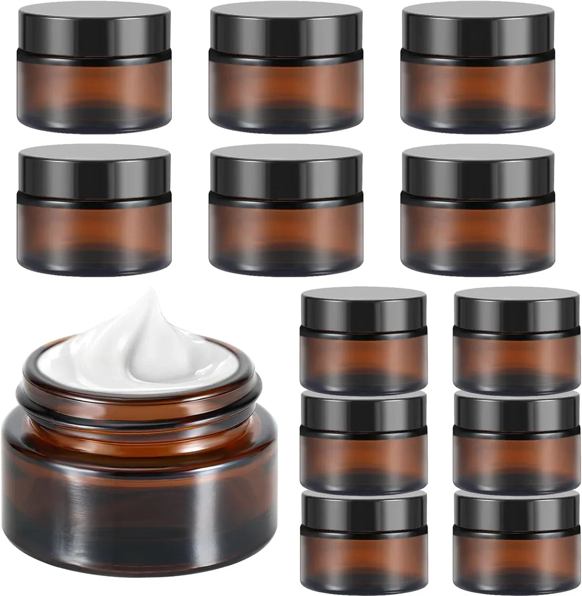 12 lege potjes van amberkleurig glas, cosmeticapotjes, 20 ml/30 ml, bruine glazen potjes, lege navulbare potjes voor cosmetica, crèmes, lotions, etherische oliën