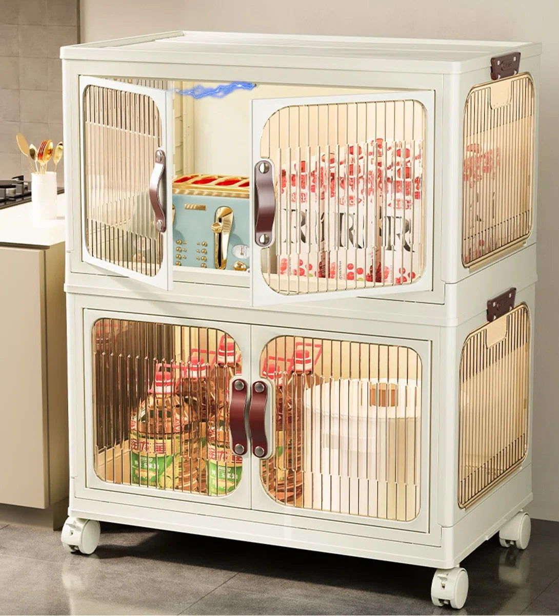 Storage boxes - Storage boxes with lid - Storage box - Storage cabinet - Foldable - Storage cabinets with doors - With wheels - Width 47cm - 3 layers - Storage - Organizer - Tidy up - Kitchen - Bathroom - Living room - Bedroom