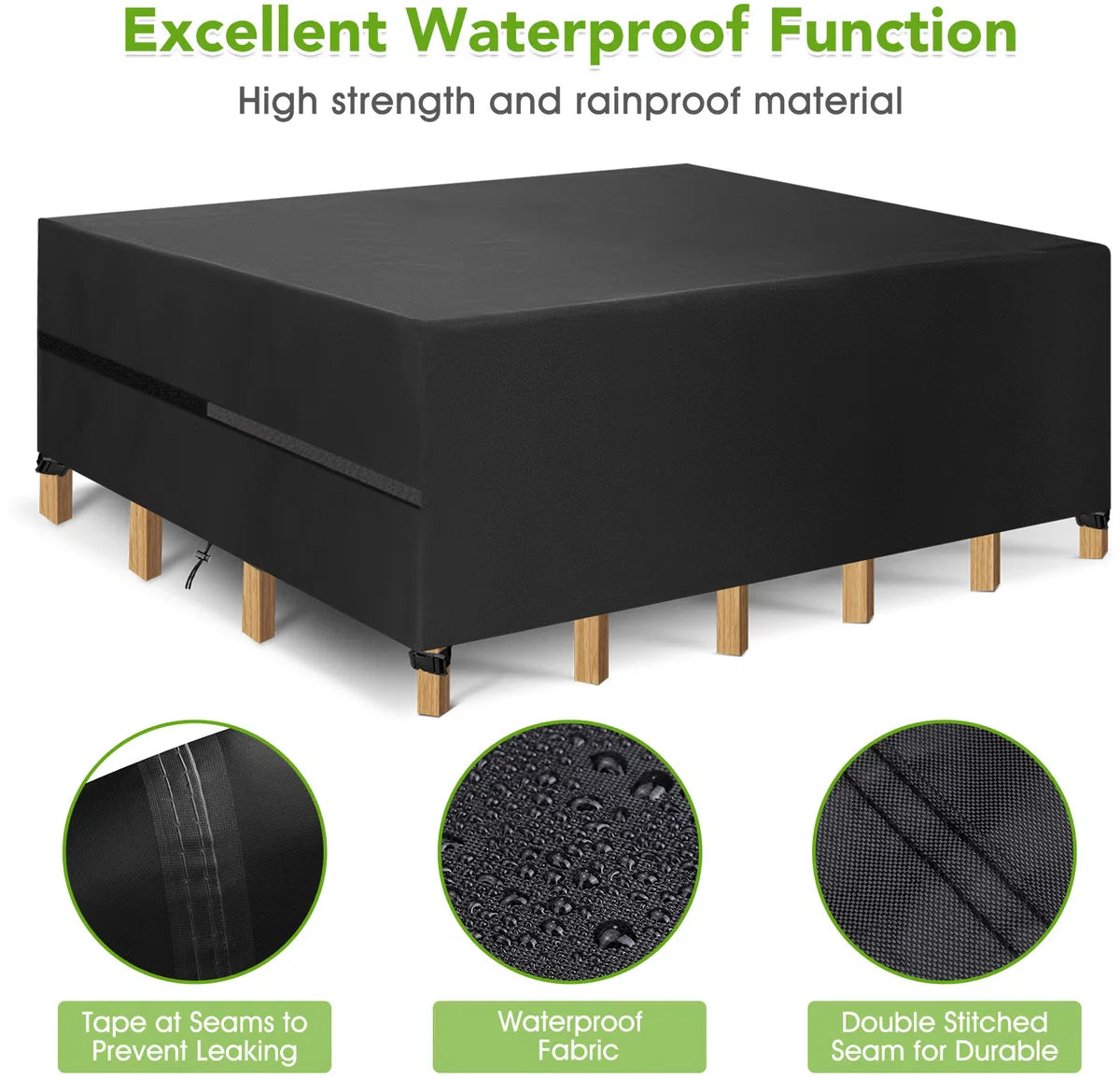 Garden Furniture Cover - 200*160*70cm - Waterproof Garden Furniture Covers Patio Set Protective Cover - with Storage Bag - Black